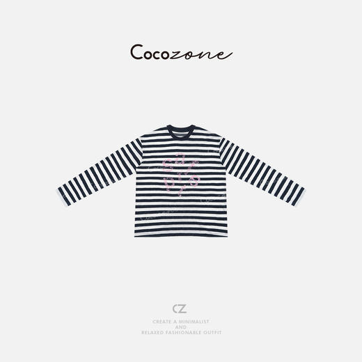 COCO ZONE刘一一 复古风条纹撞色圆领字母图案长袖T恤 CD2A0744 商品图0