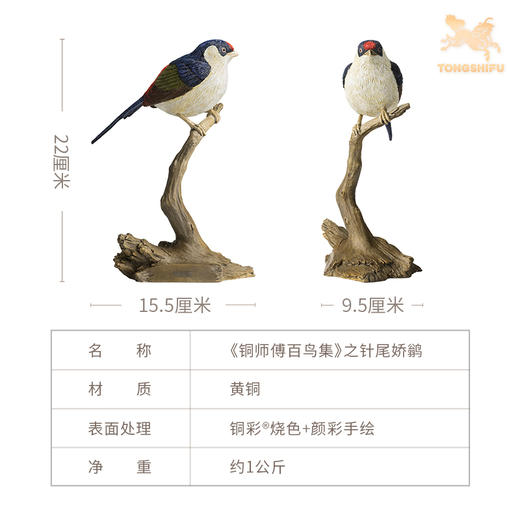 铜师傅《铜师傅百鸟集》之针尾娇鹟 客厅桌面铜摆件 家居工艺品 商品图5