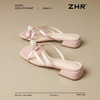 ZHR法式方头粗跟珍珠夹趾凉拖鞋女夏外穿缎面细带新款百搭罗马鞋 商品缩略图1