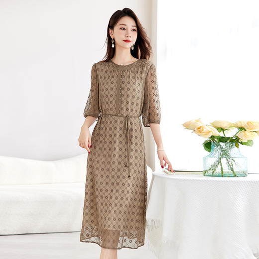 真丝绣花收腰圆领减龄桑蚕丝连衣裙QS-82599092 商品图2