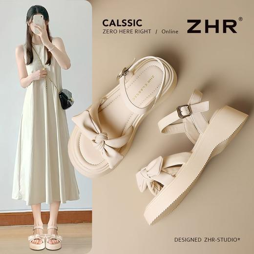 ZHR时尚厚底凉鞋2025夏季新款百搭一字女鞋小众ins蝴蝶结增高凉鞋 商品图1