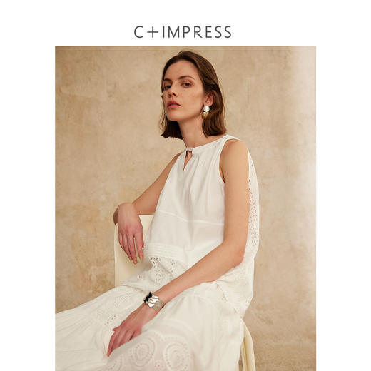 南法假日超重工风琴褶无袖刺绣拼接上衣/刺绣拼接蛋糕裙2025夏CS2502088 商品图3