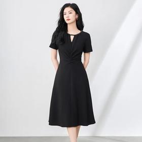 【高货wl】全新升级【铂金会员293/天猫399/差价106】(00942) 洛诗琳25女夏新款气质钉珠裙子高级感收腰褶皱短袖连衣裙