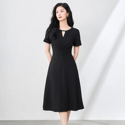 【高货wl】全新升级【铂金会员293/天猫399/差价106】(00942) 洛诗琳25女夏新款气质钉珠裙子高级感收腰褶皱短袖连衣裙 商品图0