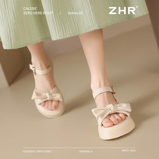 ZHR时尚厚底凉鞋2025夏季新款百搭一字女鞋小众ins蝴蝶结增高凉鞋 商品图8