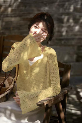 夏季防晒清凉镂空法式浪漫V领荷叶袖开衫罩衫