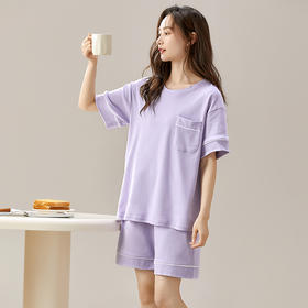 自然醒青梨家居服睡衣女款夏季100纯棉短袖短裤夏天家居服女士夏款套装可外穿QH