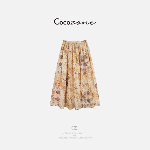COCO ZONE 刘一一 【真丝混纺】复古碎花通勤度假风半裙CD1A0801 商品图0