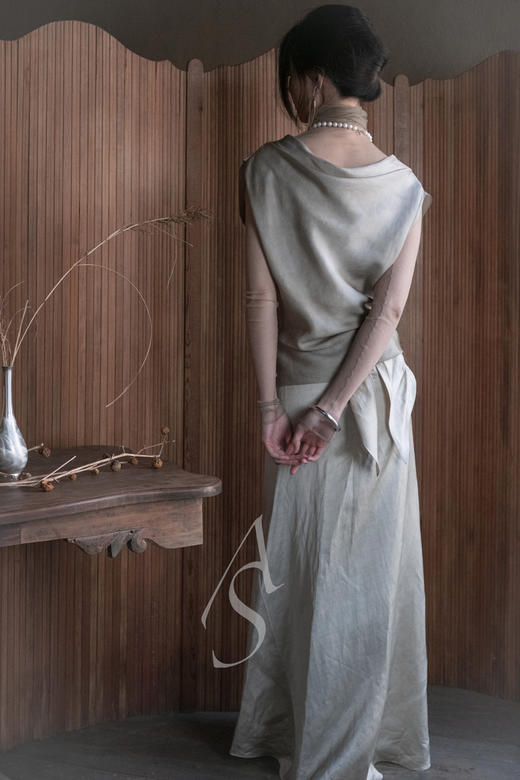 Cortana  鼠尾草绿PAZ缎光围裹式半裙 商品图2