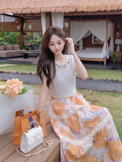 张心子【假日时光】气质显瘦弹力针织衫亮片织带上衣 U2504093 商品图6