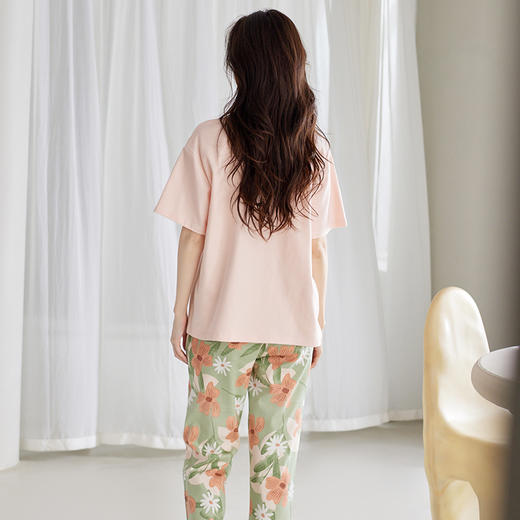 自然醒桃气家居服睡衣女款夏季纯棉短袖长裤少女夏家居服全棉套装QH 商品图2