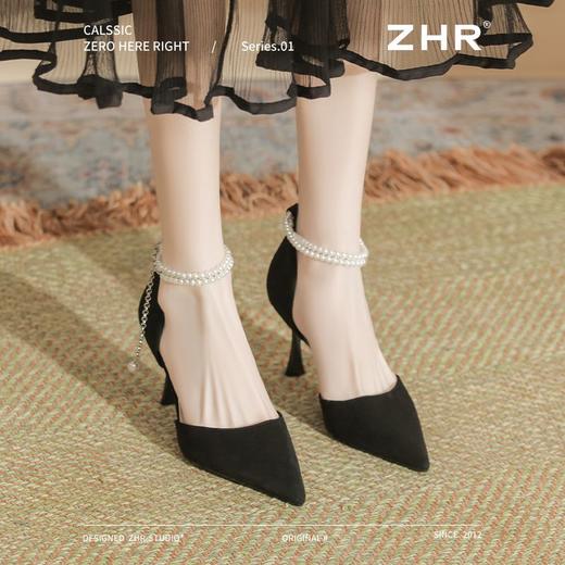 ZHR则则时尚百搭珍珠尖头绒面高跟鞋女2025新款法式气质一字单鞋 商品图9