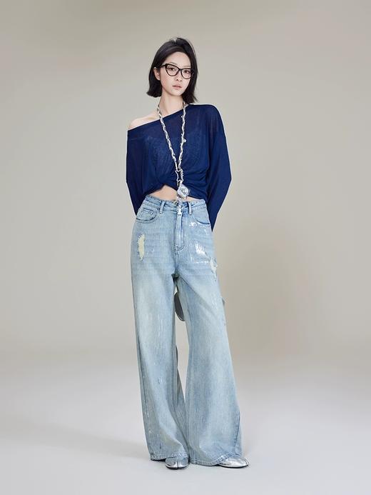 美洋春夏款海盐气泡丹宁回潮直筒小阔腿牛仔裤 商品图3