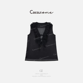 COCO ZONE 刘一一  【100亚麻】透气木耳边绑带无袖背心CD2A0979