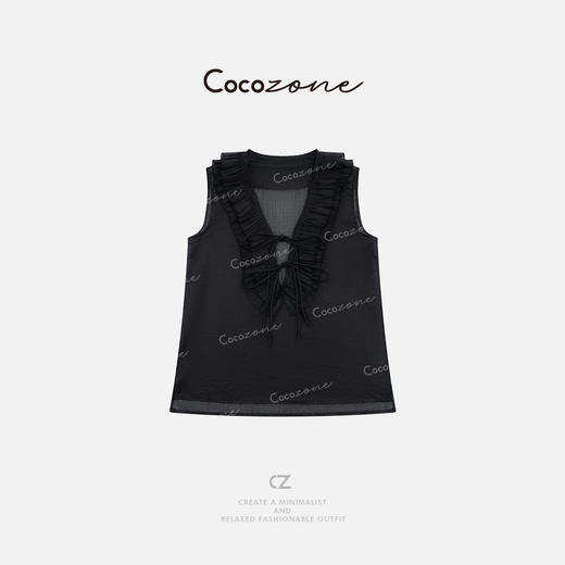 COCO ZONE 刘一一  【100亚麻】透气木耳边绑带无袖背心CD2A0979 商品图0