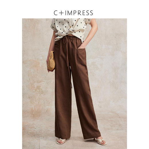 C+IMPRESS/西嘉天丝亚麻 松弛老钱风裤子女夏季抽绳高个子阔腿裤 商品图0