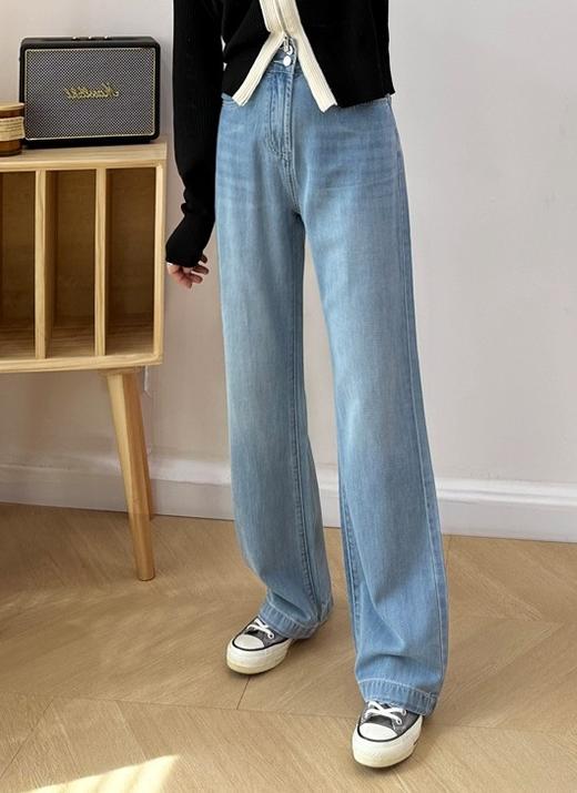 再升级版炎夏两粒扣天丝莫代尔棉黄金软牛仔直筒裤 商品图2