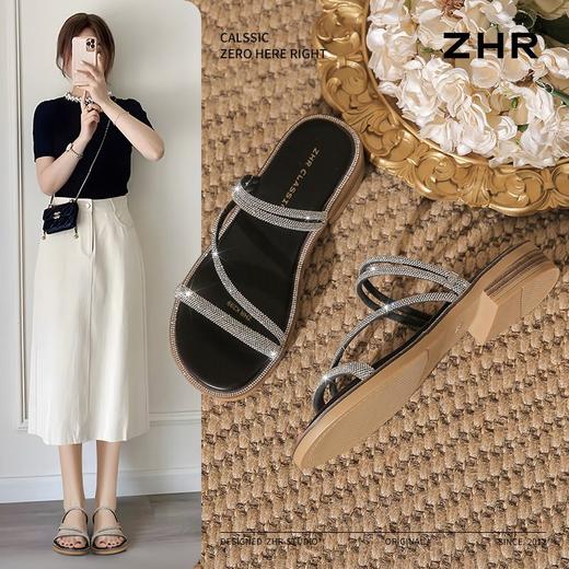 ZHR则则两穿水钻凉鞋女2025夏季新款时尚百搭平底拖鞋外穿凉拖鞋 商品图2