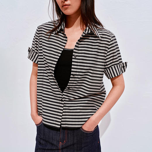 NUTH轻薄复古格子短袖衬衫女 商品图3