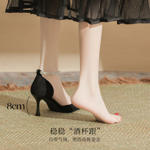 ZHR则则时尚百搭珍珠尖头绒面高跟鞋女2025新款法式气质一字单鞋 商品图3