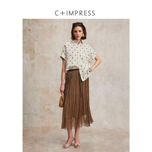 C+IMPRESS/西嘉南法假日博主风全亚麻衬衫女夏季波点短袖宽松衬衣CS2502072 商品图3