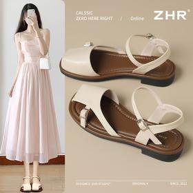 ZHR网红包头凉鞋女2025新款高级浅口小皮鞋洋气小香风优雅凉鞋女