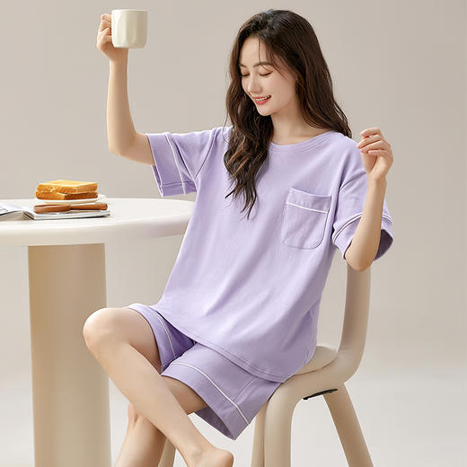 自然醒青梨家居服睡衣女款夏季100纯棉短袖短裤夏天家居服女士夏款套装可外穿QH 商品图3