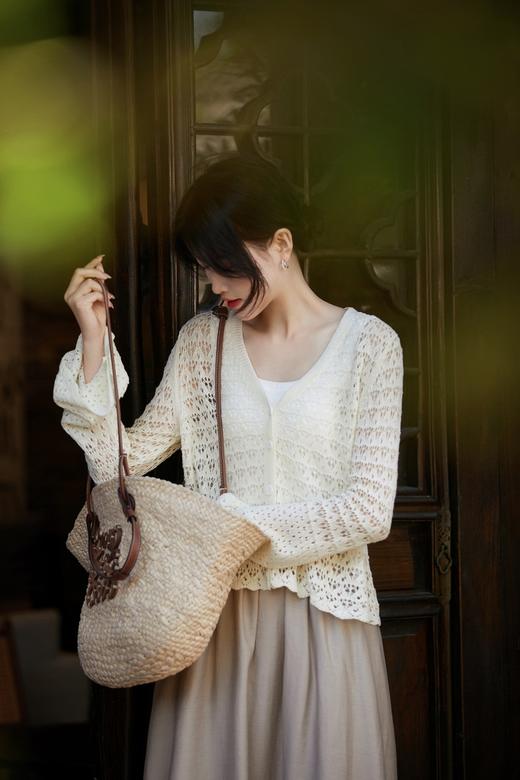 夏季防晒清凉镂空法式浪漫V领荷叶袖开衫罩衫 商品图6