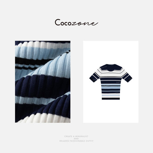 COCO ZONE刘一一 【100莱赛尔】拼接条纹圆领毛针织衫 CD1A0572 商品图2