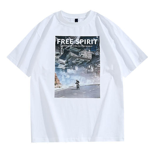 夏季短袖T恤男士重磅潮牌宽松休闲纯棉体恤白墨透气印花    AY-az8108 商品图4