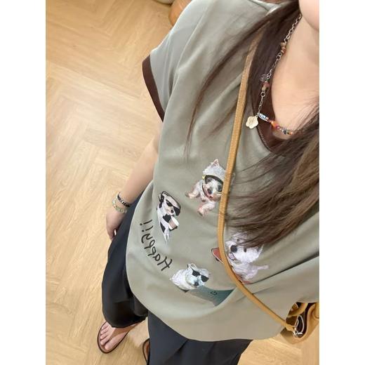 2025新品  佳佳同款【快乐小狗】狗狗设计感撞色短款T恤时尚休闲宽松圆领卡通 商品图2