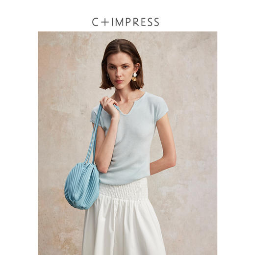 百搭v领纯色羊毛混纺针织气质修身T恤2025夏T2502093 商品图2