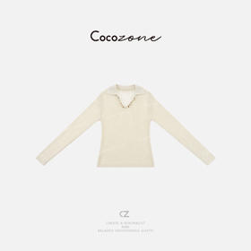 COCO ZONE 刘一一  通勤POLO领串珠镂空休闲针织衫 CD2A0970