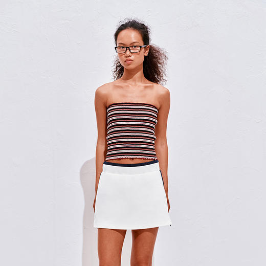 NUTHa字运动短裙半身裙撞色拉链开衩网球裙 深藏青/白色 商品图7