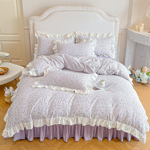 【5折购】舒氧°柔糯棉公主花边床裙款四件套 四季可用柔软透气套件 商品图7