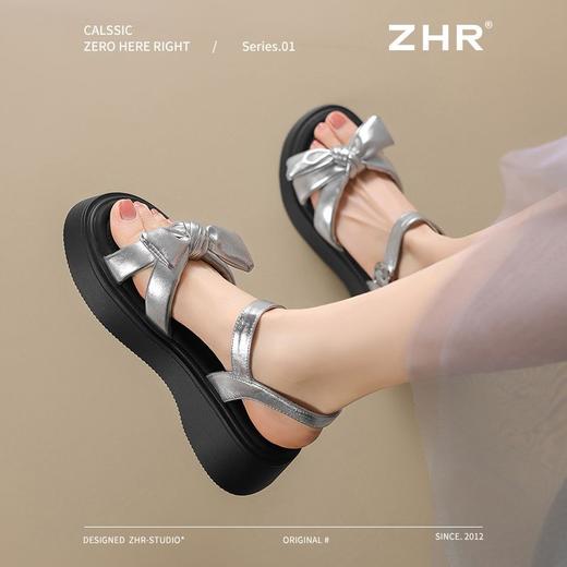 ZHR时尚厚底凉鞋2025夏季新款百搭一字女鞋小众ins蝴蝶结增高凉鞋 商品图4