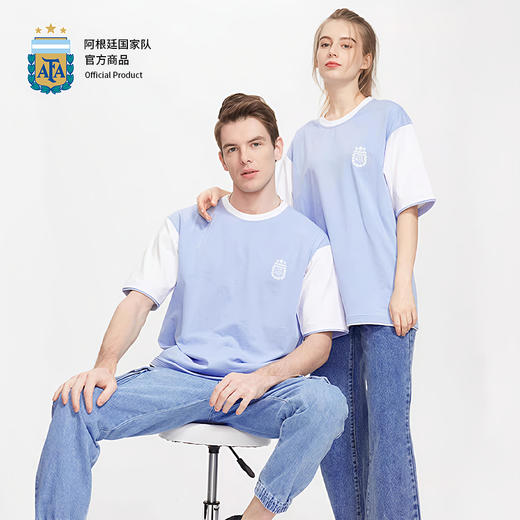 【官方正版】阿根廷国家队 | 蓝白印号短袖假两件夏季清爽运动T恤 商品图4