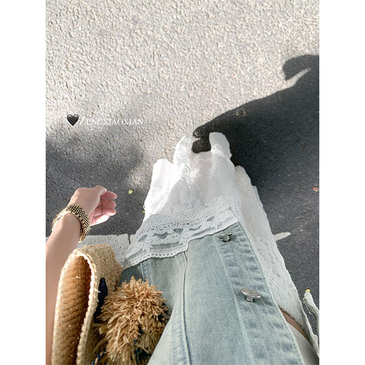 <曾小咸推荐>现货秒杀！最后一波 ！韩版蕾丝拼接圆领短袖牛仔外套 日常229.99 立减140 秒杀89.99！蕾丝半裙秒杀99.99！！休闲裤秒杀89.99！！ 商品图4