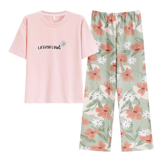 自然醒桃气家居服睡衣女款夏季纯棉短袖长裤少女夏家居服全棉套装QH 商品图7