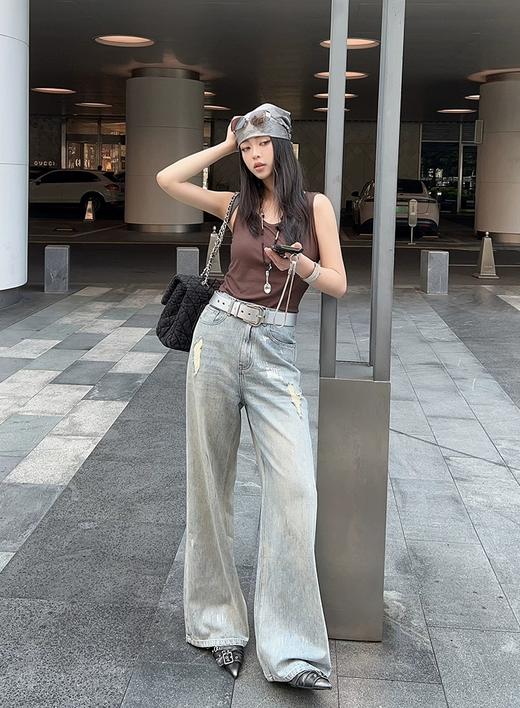 美洋春夏款海盐气泡丹宁回潮直筒小阔腿牛仔裤 商品图7