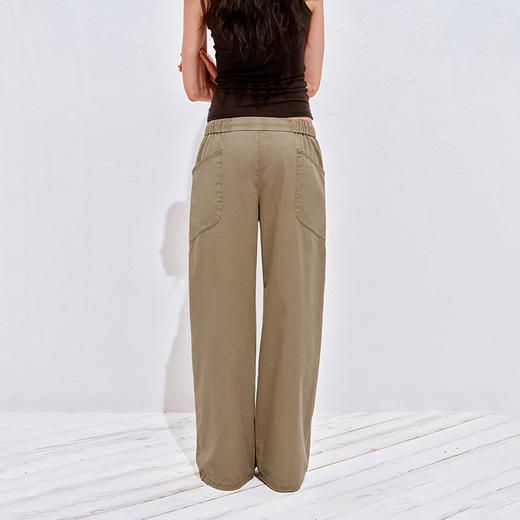 NUTH宽松直筒水洗做旧感可调节抽绳束脚工装裤女 商品图2