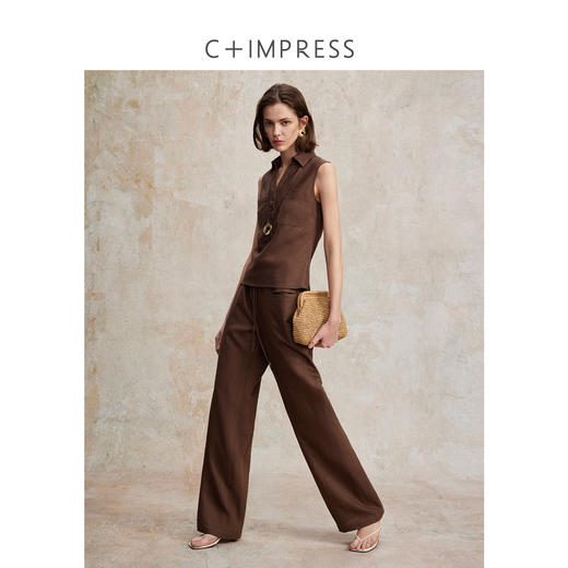 【预售10天内发】C+IMPRESS/西嘉天丝亚麻 南法假日套装无袖马甲上衣+抽绳阔腿裤女CS2502075 商品图1