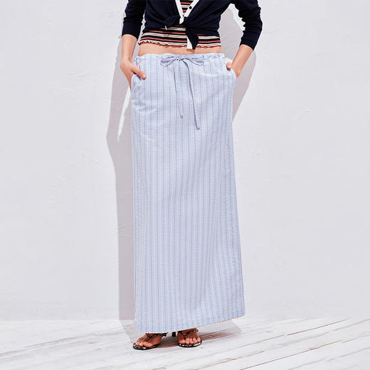 NUTH正反两穿可翻折腰条纹长裙半身裙 商品图1