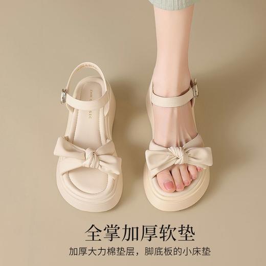 ZHR时尚厚底凉鞋2025夏季新款百搭一字女鞋小众ins蝴蝶结增高凉鞋 商品图3