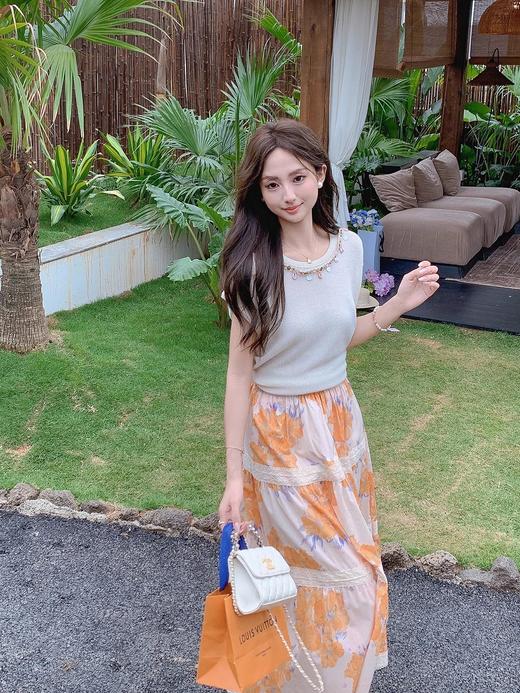 张心子【假日时光】气质显瘦弹力针织衫亮片织带上衣 U2504093 商品图8