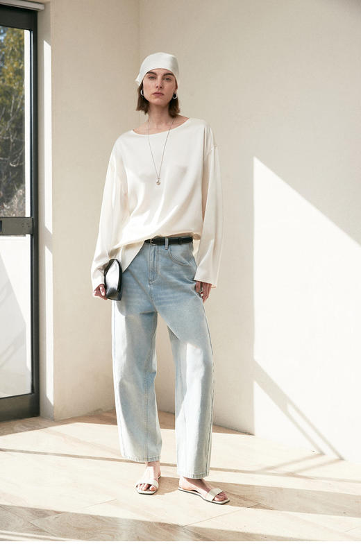 【高品质私服】【KG双面缎三醋酸一字领长袖T恤】随性慵懒廓形柔美舒适，舒适亲肤G1346-CC【无标出货 介意慎拍】 商品图7