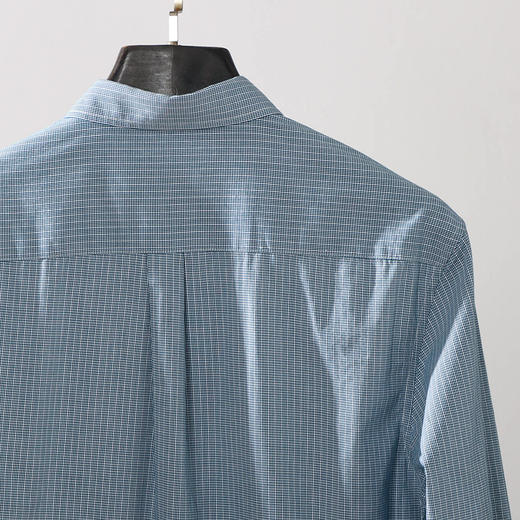 简约纯色细格纹衬衫 棉质休闲商务通勤长袖衬衣 商品图4