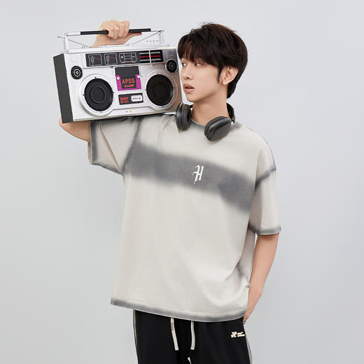 【断码清仓】HX 夏季圆领短袖阔版纯棉T恤复古喷染C102520191101 商品图2