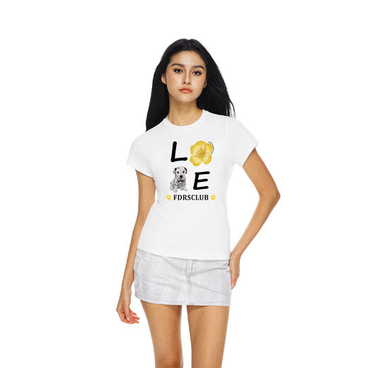 FDR官方店 美式花卉小狗印花短袖T恤女夏季辣妹修身显瘦体恤上衣 商品图2