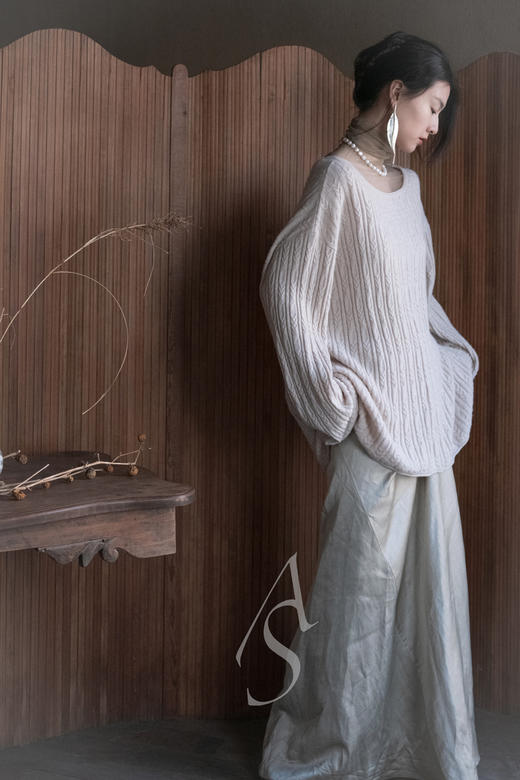 Mutedance  裸色绞花圆领羊绒衫 商品图2